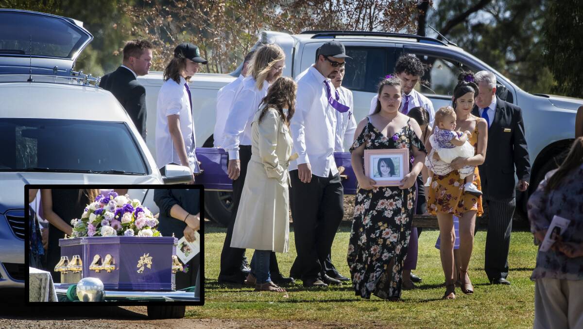 Final farewell: Close to 200 friends and family, dressed in purple, laid Teah Luckwell to rest at the graveside service in Tamworth on Friday afternoon. Photos: Peter Hardin