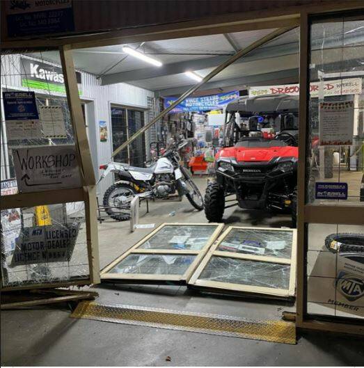 Crime scene: Vince Strang said the front of his Byron Street store was significantly damaged in Monday morning's ram-raid. Photo: Supplied