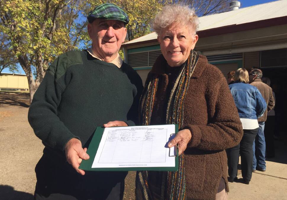 Bernie and Colleen Graham collecting signatures for the two petitions needed for Tingha to apply for boundary changes to bring it into the Inverell Shire Council.