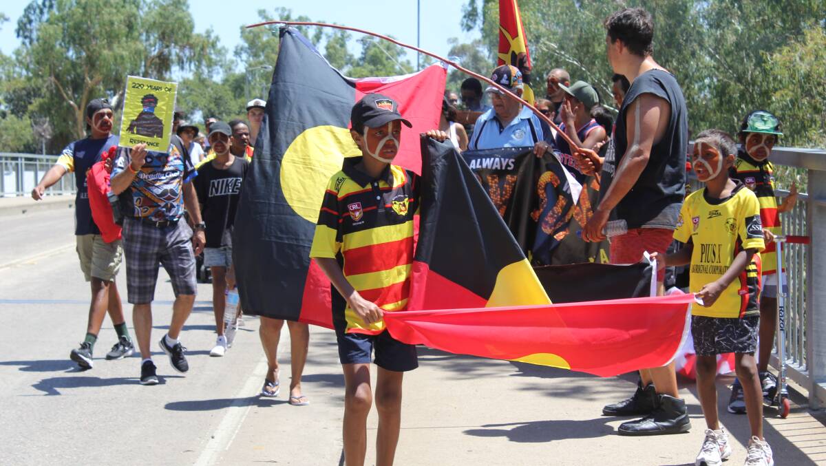 HEALING: More than 60 people took to the streets of Moree for a peaceful protest as part of Survival Day on January 26 last year. Photo: Sophie Harris
