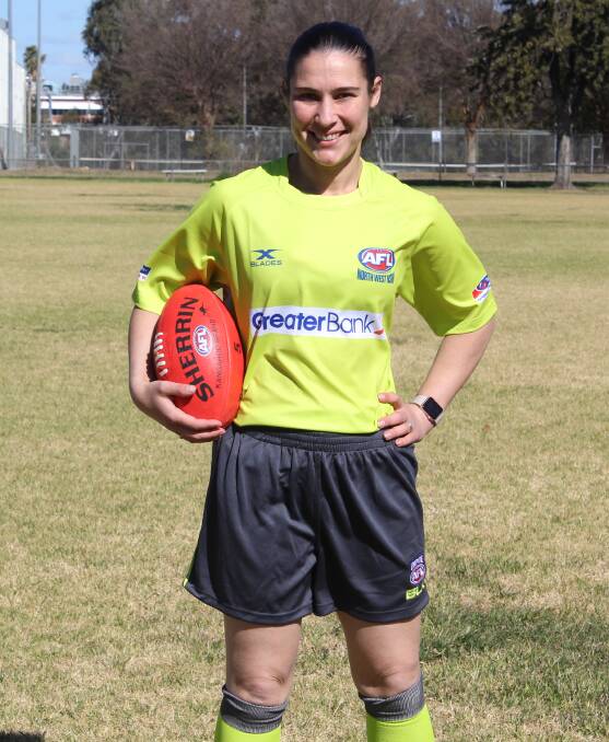 BREAKING BARRIERS: Annette Hadley is Moree's first official AFL umpire and the only female umpire in the Tamworth AFL competition.