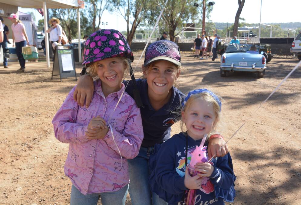 Gunnedah's Aimee and Jazmin Hobden with Laila Mitchell from Maclean at the 2019 show.