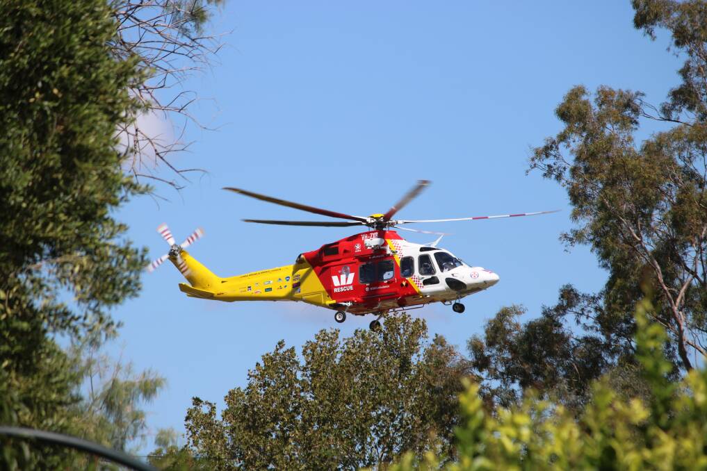 The Westpac helicopter landing at Gunnedah hospital on Tuesday.