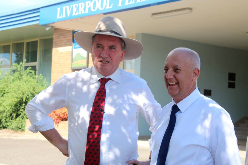 Drought Assistance and Recovery envoy Barnaby Joyce with LPSC mayor Andrew Hope in February. Photo: Vanessa Höhnke