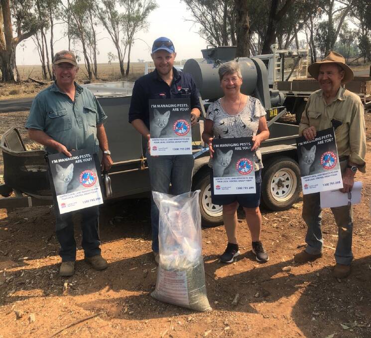 Central West Local Land Services biosecurity officer Will Thorncraft, second from left, with landholders Marty Wilkin, Sandy Middleton and Malcolm Young.