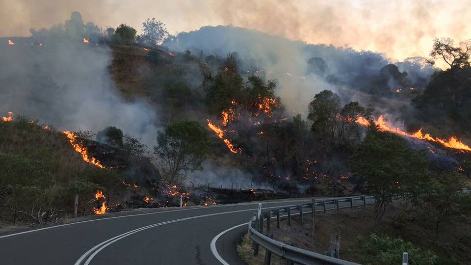 DAMAGED: Bushfires at the Oxley Highway between Long Flat and Walcha. Photo: Byabarra Rural Fire Brigade.