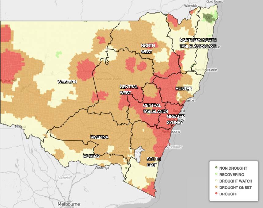 DROUGHT MAP: The NSW Combined Indicator shows 99.3 per cent of the state is in drought, drought-onset, or is borderline. 