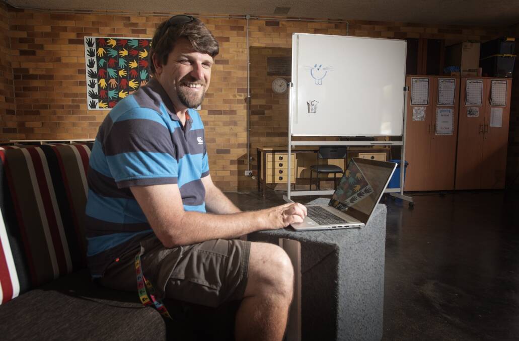 LIGHTS, CAMERA, ACTION: Tamworth West teacher Chris Lyon has been busy recording his lessons for students to watch online. PHOTO: Peter Hardin
