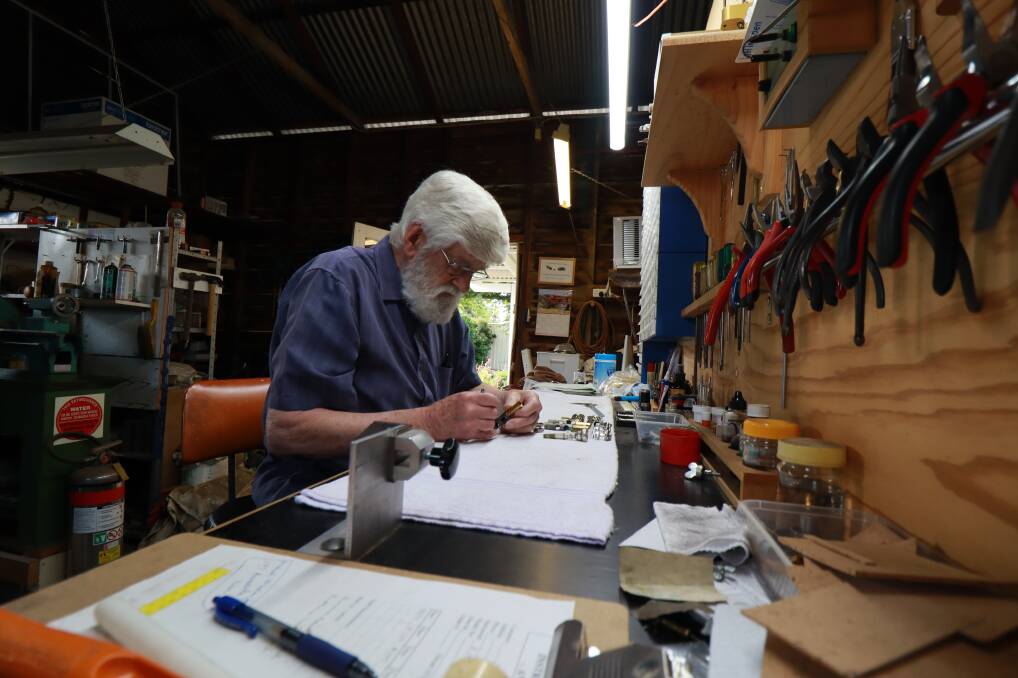 TIDY: Rows of tools, boxes of neatly labelled pads and pieces, and not a stray screwdriver laying around, Tom Chapman runs a tight shop. Photo: Jacinta Dickins