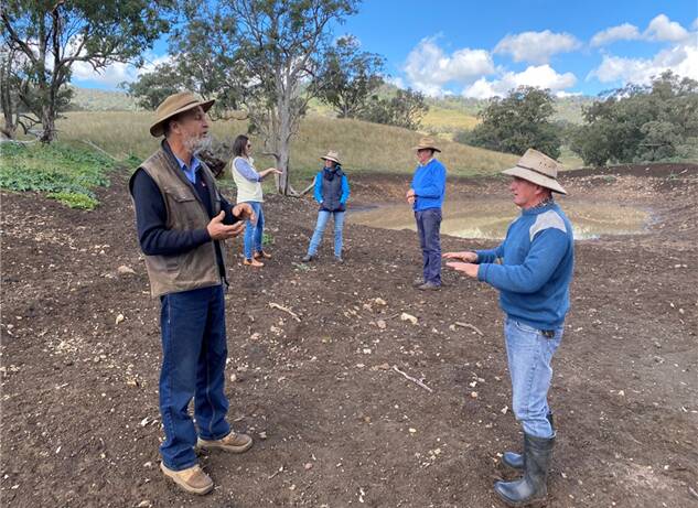 CONSULT: Senior project officer Tim Watts, LLS project manager Angela Baker, project chairwoman Nicky Chirlian, project initiator Craig Carter, landowner and project treasurer Myles Sevil. Photo: Supplied