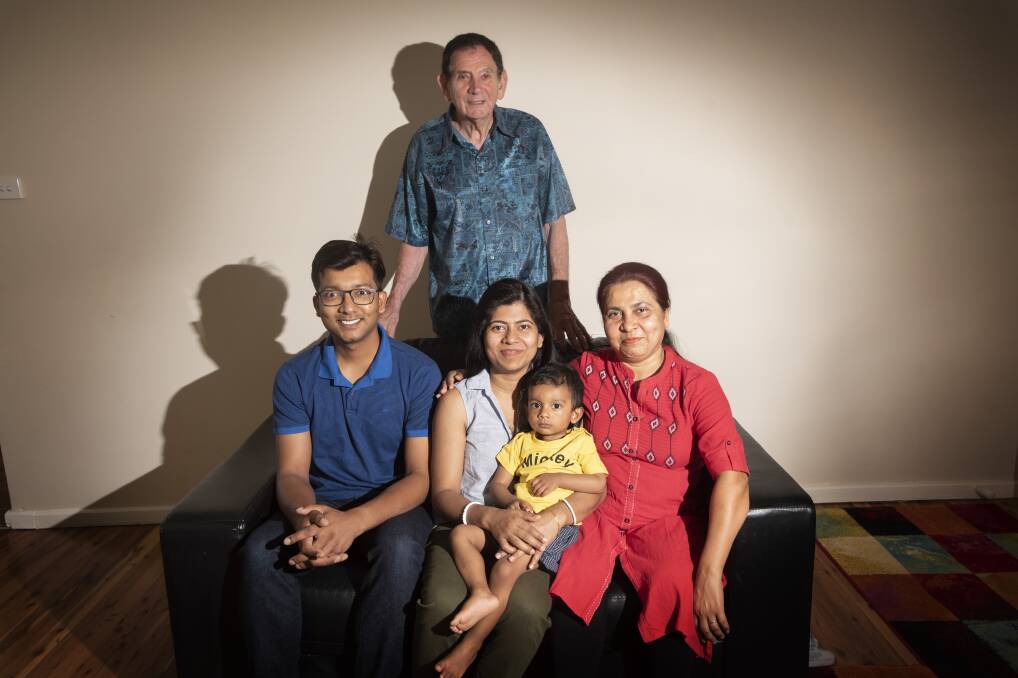 IDENTITY: Multicultural Tamworth Inc's Eddie Whitham (back) with Binayak Bhowmick and Annie, Areen and Rupali Roy, who have just moved to Tamworth. Photo: Peter Hardin