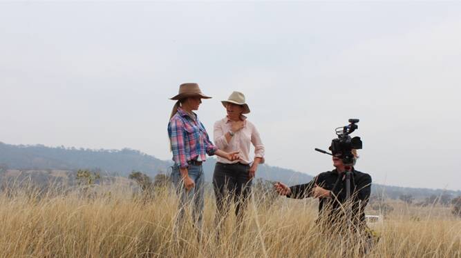 SCREEN: Project participant Maddy Pursehouse on property 'Rothesay' with NVIRO Films' Suzannah Cowley and cameraman Nigel Christianson. Photo: Supplied