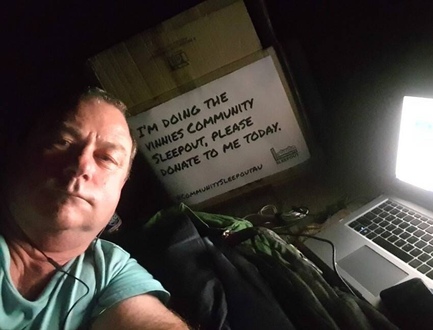 ROUGHING IT: Phil Donnan took part in the St Vincent de Paul's sleep out and raised $850 and still counting. Photo: Supplied