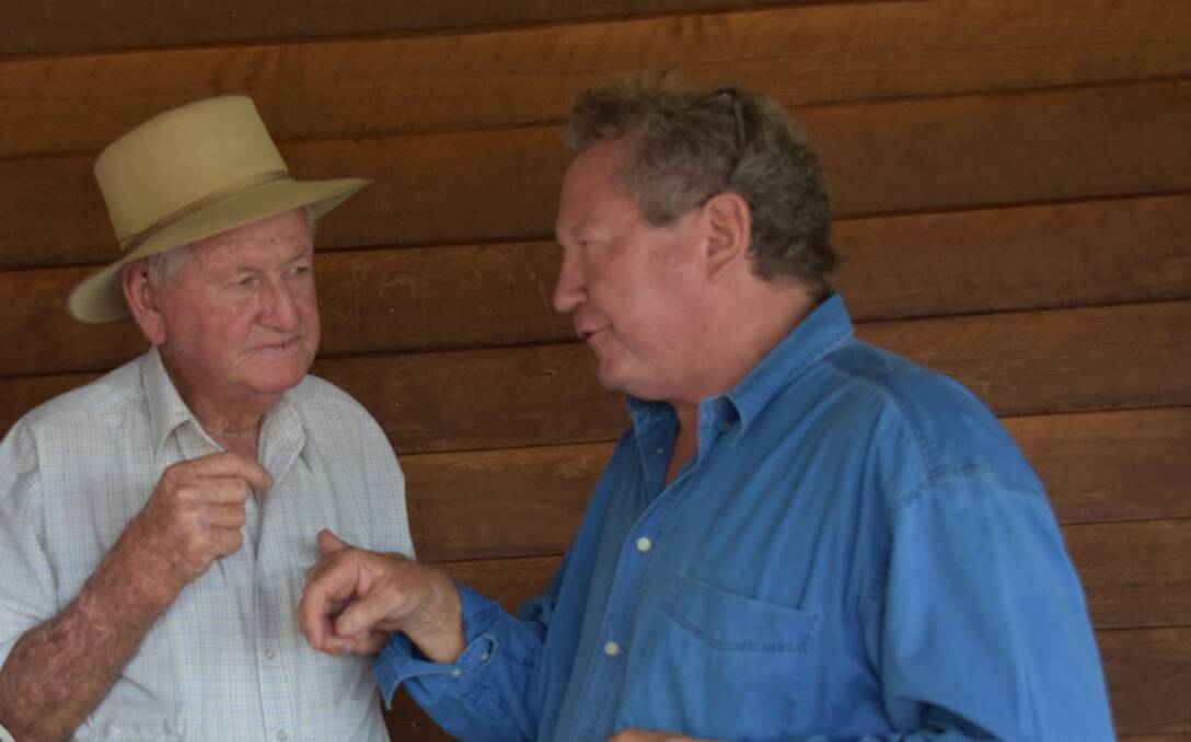 HELPING HAND: Jim Landers took the opportunity to share his thoughts on better bushfire management with philanthropist Andrew Forrest.