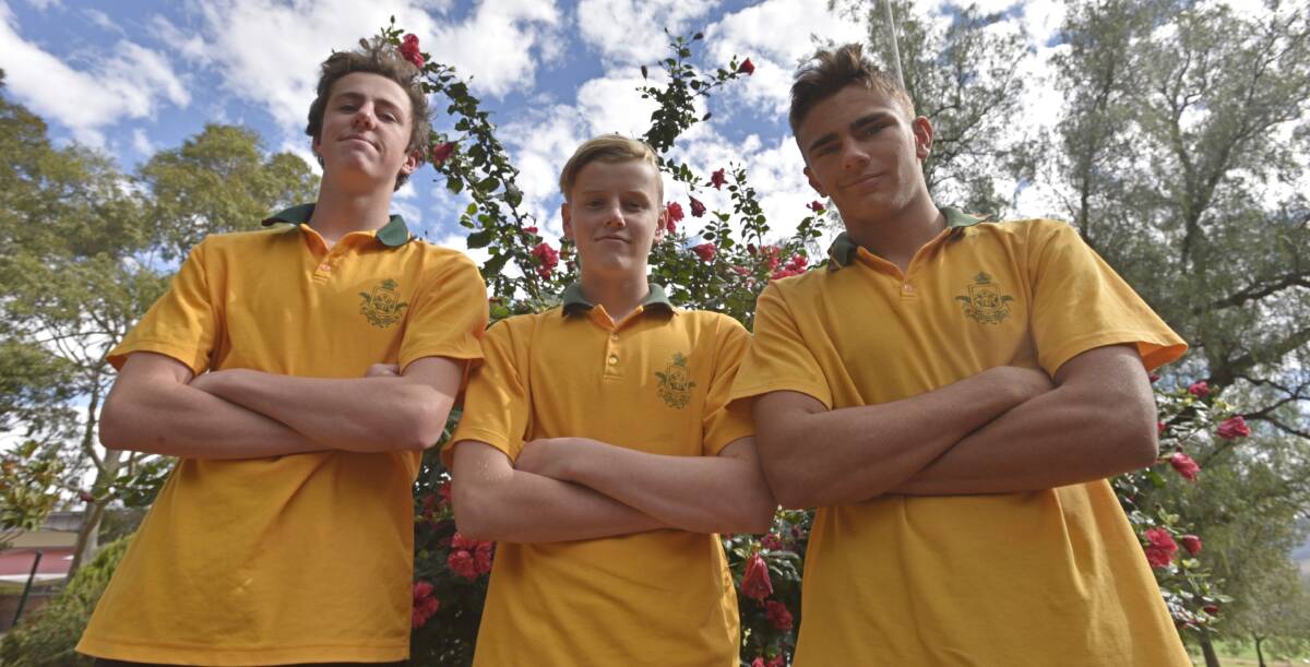 ON FIRE: Farrer students Ned Hoath (water polo), Aidan Bermingham and Cody Parry (rugby league) have starred at representative level this year. Photo: Billy Jupp 
