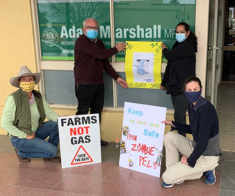 Sally Hunter, Rohan Boehm, Karra Kinchella and Kerrie Matchett were among those who attended the rally in front of Northern Tablelands MP Adam Marshall's Moree office. Photo: Supplied 