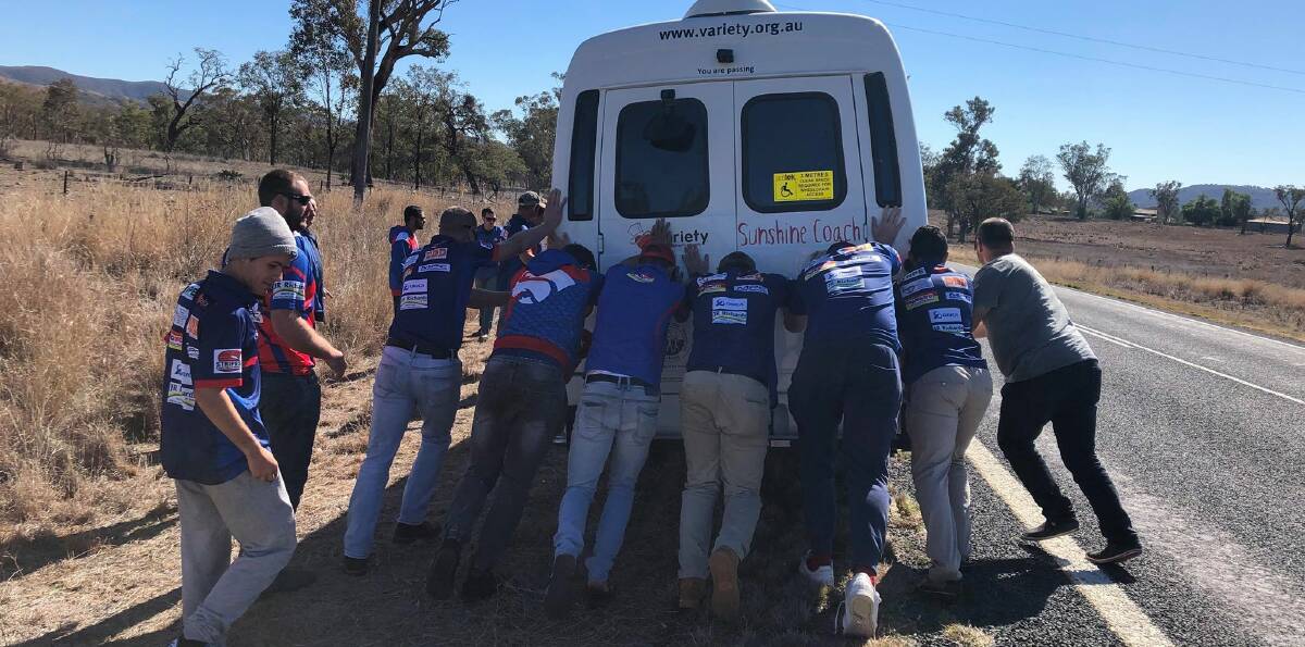 OFF TO A BAD START: The Bulldogs' preparation was hampered by mechanical difficulties en route to the game. Photo: Supplied 