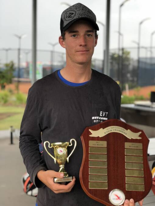 Aaron Osmond shows off the spoils of his North West Tennis Championships campaign. 