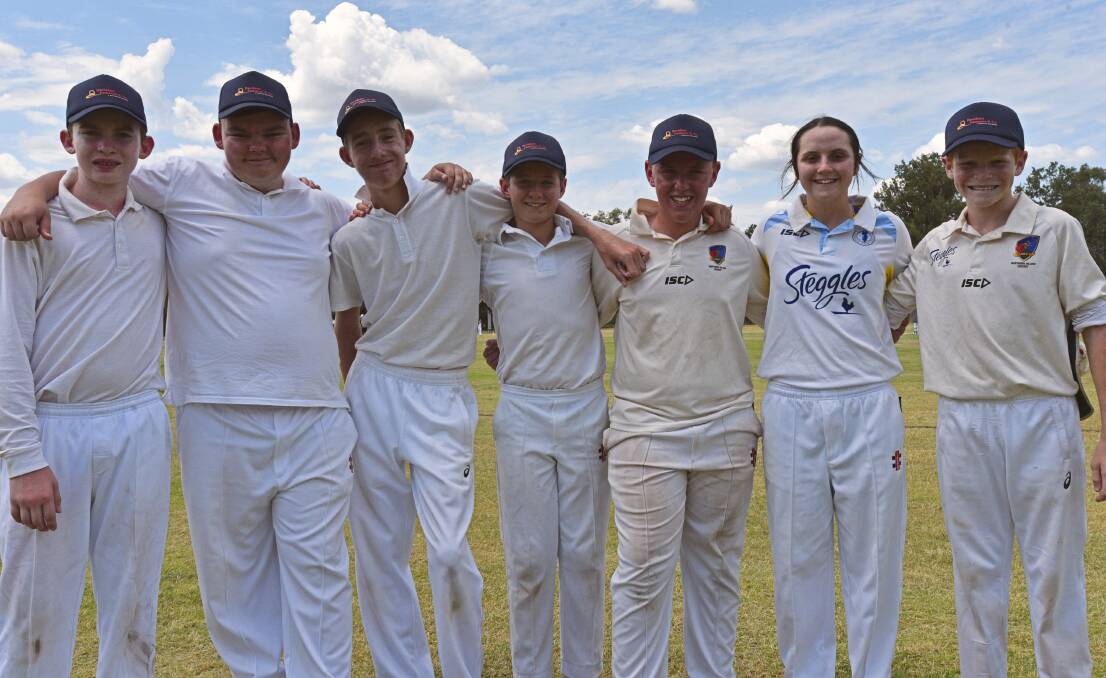 GOING FOR IT: Seven of Gunnedah's best under-14 cricketers are battling it out this week at the Tamworth Junior Cricket Carnival. Photo: Billy Jupp 