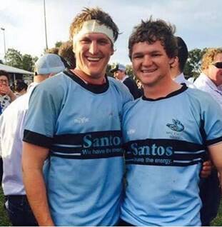 MILESTONE MAN: Jack Maunder (right) celebrated his 100th game for the Narrabri Blue Boars recently. Photo: Narrabri Blue Boars Facebook page 