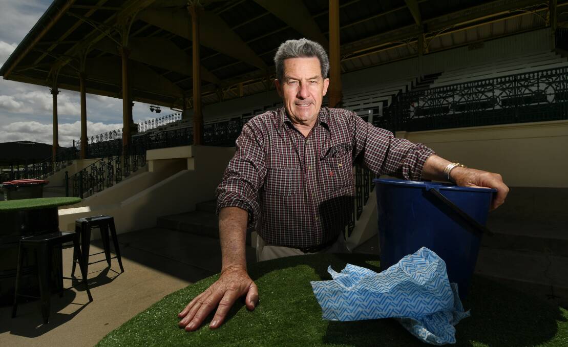 CUP DAY RUSH: Tamworth Jockey Club general manager Wayne Wood and his team have been busy scrubbing up for Tuesday's Melbourne Cup Day meeting. Photo: Gareth Gardner 021120GGB04 