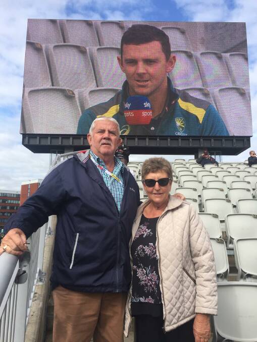 NUMBER ONE SUPPORTERS: Trevor and Anne Hazlewood watched on as their son Josh helped Australia retain the Ashes in England. Photo: Supplied 