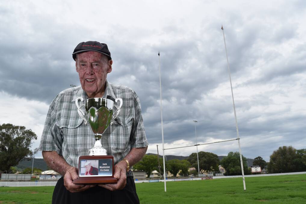 SET FOR A BIG DAY: Jack Woolaston with the trophy named in his honour. Photo: Ben Jaffrey 