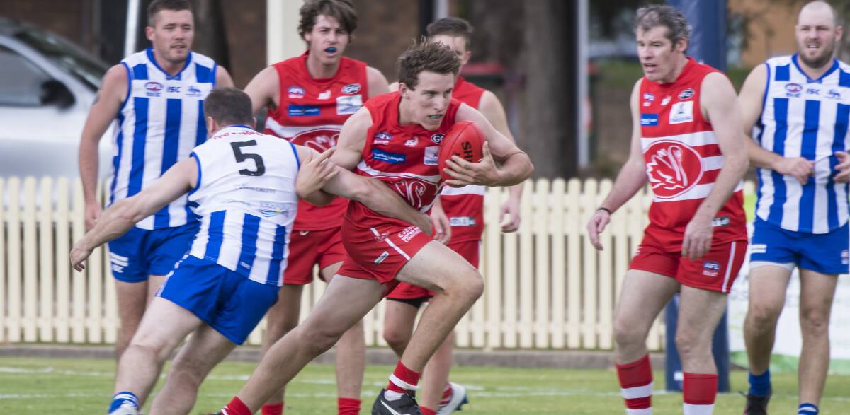 ON THE LINE: Swans defender Liam Dunn believes Saturday's clash against the Inverell Saints will be an opportunity for his side to impress the competition. Photo: Peter Hardin 