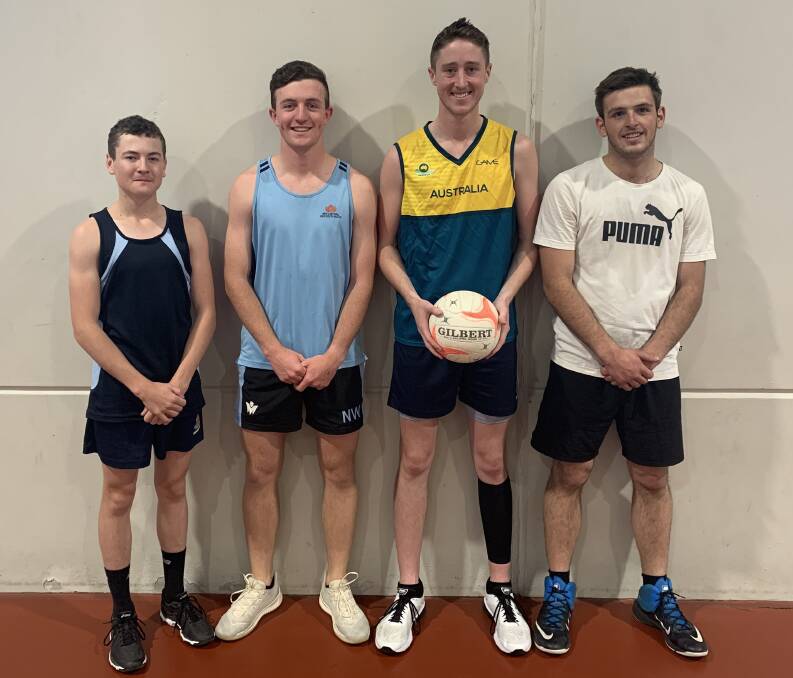 AIMING HIGH: Manilla's Adam Stackman, Zac McNeill along with Tamworth's Brody Blackett-Gregg and Barney Hazlewood have been selected in NSW men's netball teams. Photo: Supplied 