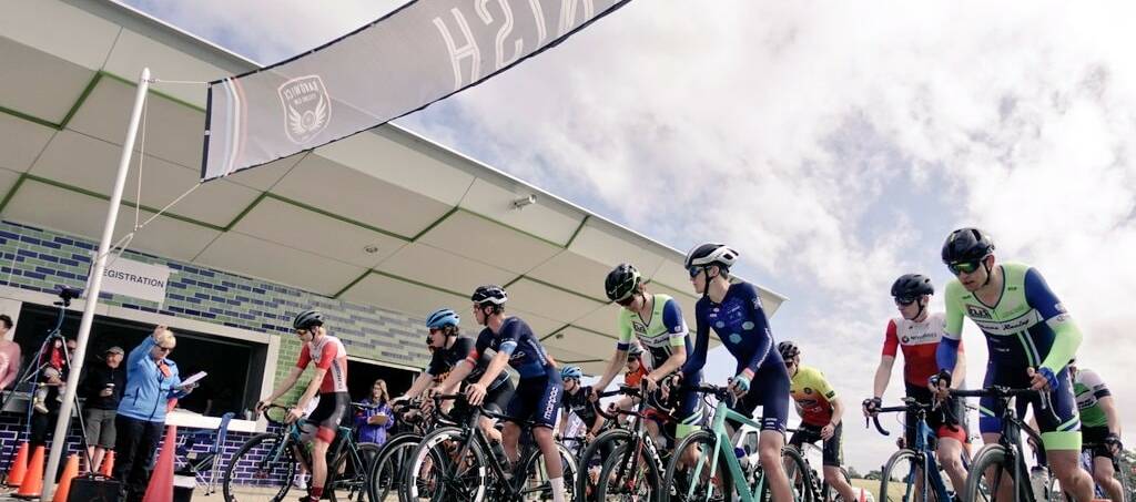 STRONG FIELD: Competitors, including Luke Deasey pictured far right, prepare to battle it out in the under-19 criterium championship. Photo: Supplied 