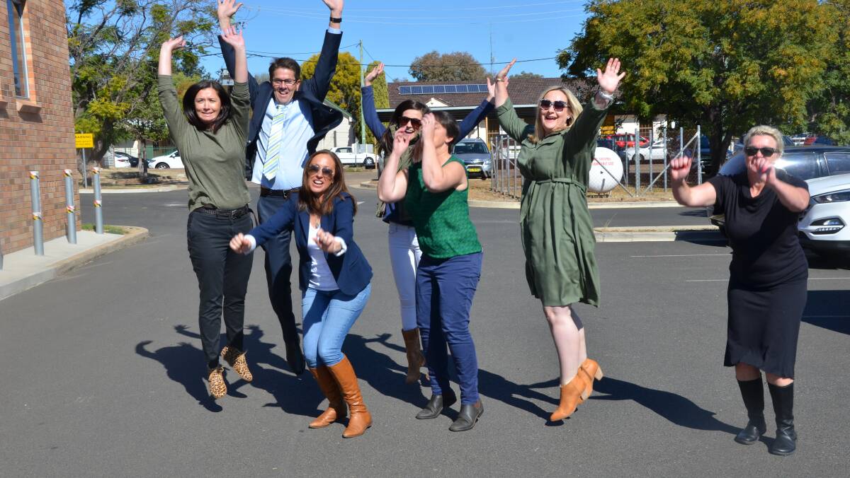 JUMP FOR JOY: Tamworth MP Kevin Anderson and Gunnedah PRAMS members celebrate the announcement of funding for an upgrade of Gunnedah Hospital. 