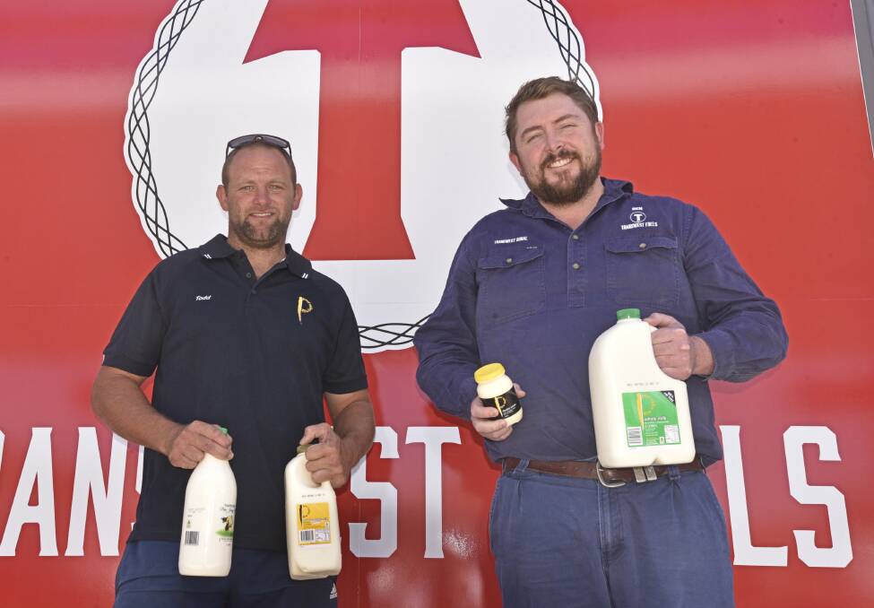 ON DISPLAY: Peel Valley Milk's Todd Wilson and Transwest Fuels' Ben Clifton will be showcasing local products on Saturday morning. Photo: Billy Jupp 