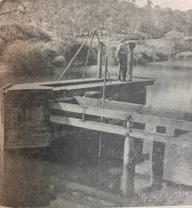 Timber staging at the inlet to the Macdonald River pipeline constructed in 1965, Walcha News May 13, 1965