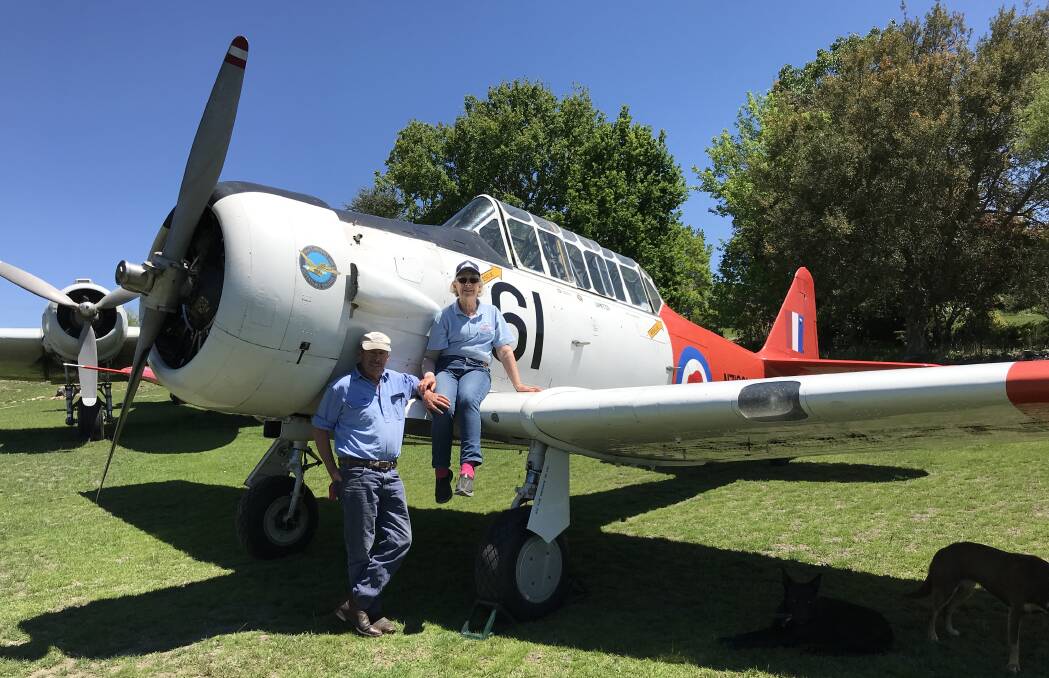 The Salters at home with their North American Harvard WW2 trainer which Mr Salter will be formation flying on Saturday at Wings over Walcha