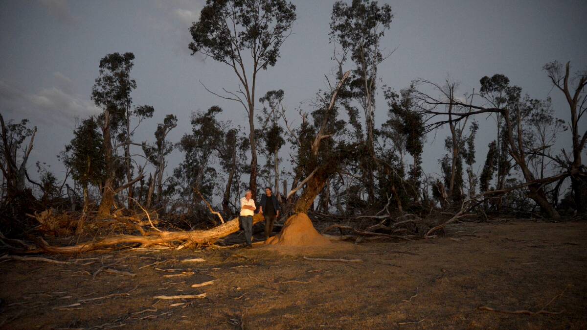 SURVIVOR: Matt Macarthur-Onslow and Michael Luchich on Matt's property which was in the eye of the storm that hit Walcha last Christmas.