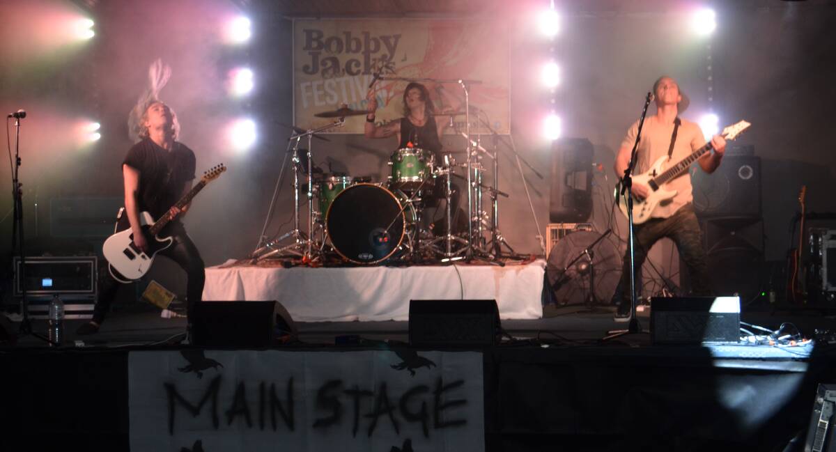 EPIC ROCK: Young Armidale band  'Traces' was one of  ten acts who performed on the main stage at the Bobby Jack's Festival in Walcha on Saturday. Photo: Vanessa Arundale