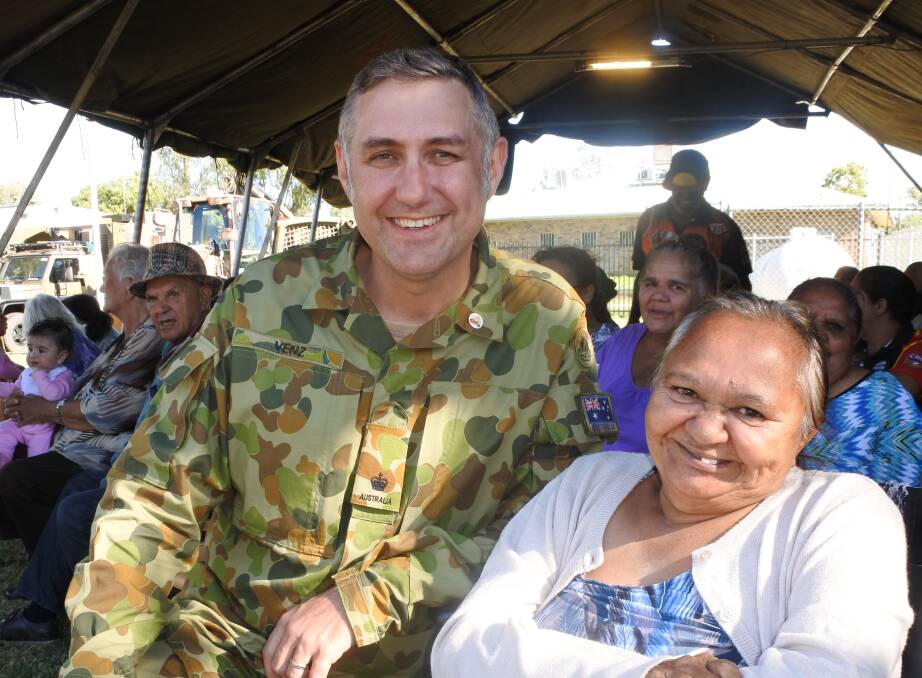 All smiles: Toomelah contingent leader, Major John Venz with Toomelah resident, Delphine Pitt.