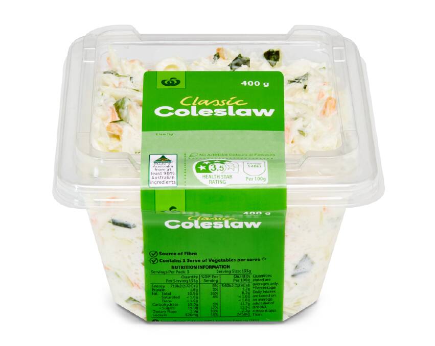 Woolworths has issued a recall of various packaged coleslaws over salmonella concernts. Picture: Supplies