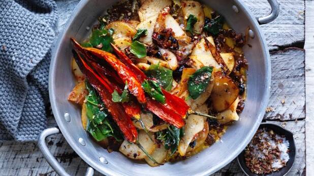 Dishes with native ingredients, such as this stir-fried potato with saltbush, will become more popular. Photo: William Meppem
