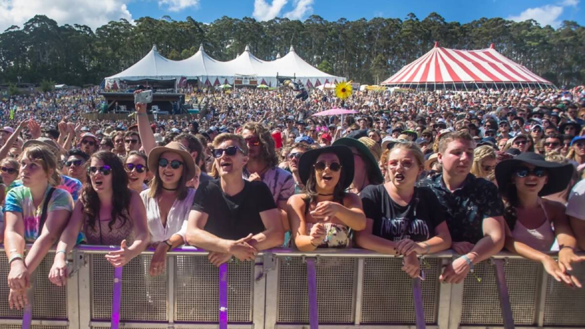 Falls Festival Lorne. This photo was taken from the main stage (Valley Stage) and the white tent in the background is the tent stage (Grand Theatre). Photo: Carbie Warbie