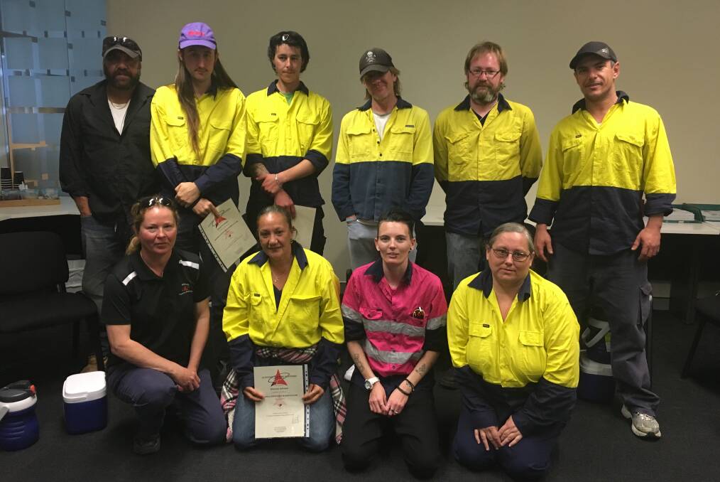 ACHIEVERS: Back, Brent Knight, Daniel Peckham, Jesse Foster, Peter Coble, Ben Ellison and Matthew Little; front, trainer and assessor Belinda Milgate, Shannon Johnson, Samantha Bailey and Jennifer Paulson, and Wayne Allan (absent) completed the certificate.