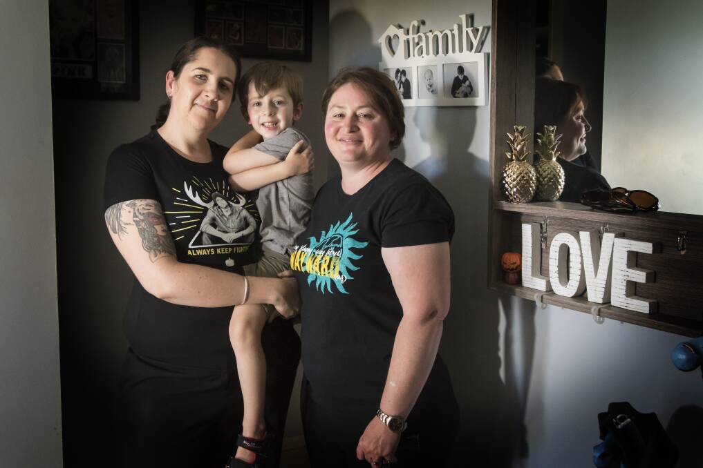 THRILLED: Courtney Mann and Shirley Kirk, with their son Jack Kirkmann, will be able to have their wedding a year earlier than planned with the help of the package, which is worth well over $4000. Photo: Peter Hardin 160218PHC029