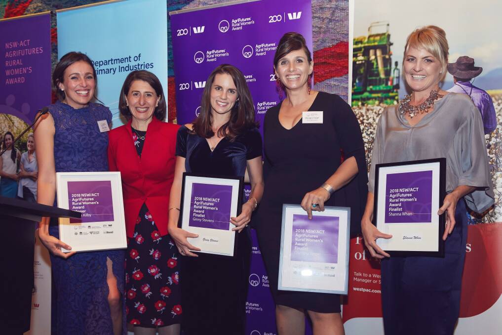 WONDER WOMEN: Winner Jillian Kilby, NSW Premier Gladys Berejiklian and finalist Ginny Stevens, Olympia Yarger and Shanna Whan at the awards night.