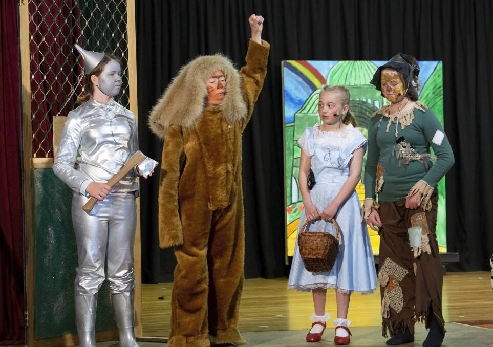 Heart, courage and brains: Tin Man, Cowardly Lion, Dorothy and Scarecrow in Nemingha Public School's production of The Wizard of Oz. Photo: Barb Levick