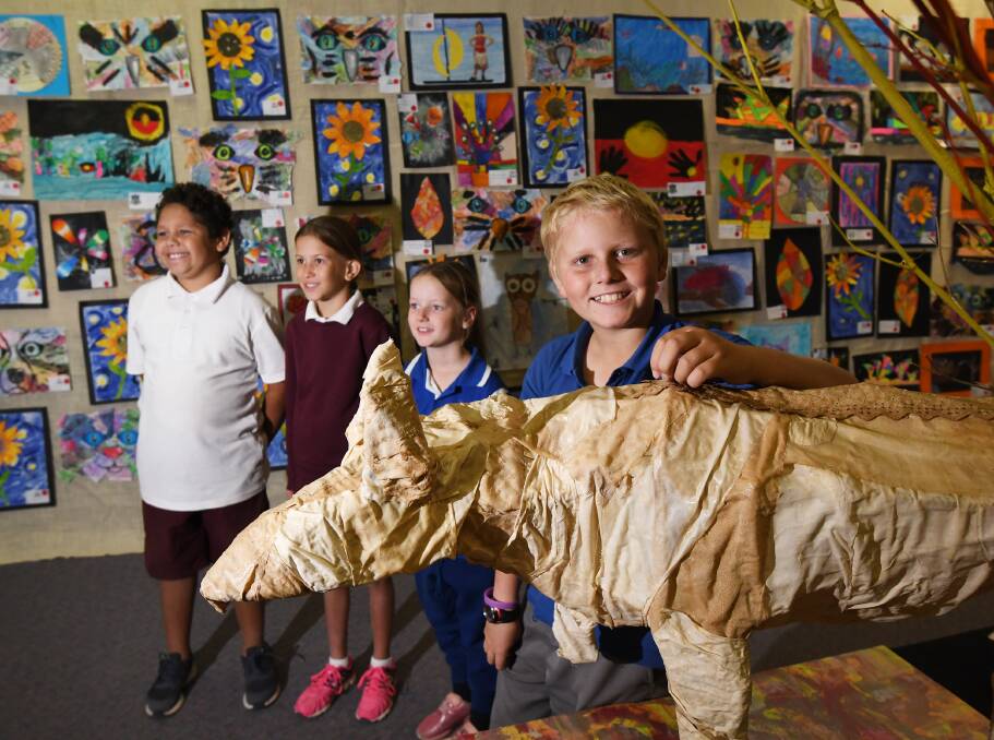 Creative: Curtis Nean and Charlotte Steibert of Walhallow school, and Matilda Holden and Toby Nibbering of Currabubula school. Photo: Gareth Gardner 180518GGE003