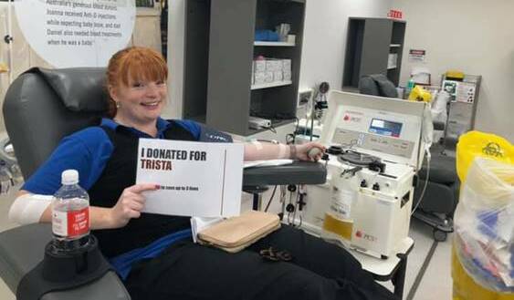 Worth bottling: Wirraway Street Early Learning and Kinder's Stephanie Lingard-Hughes donates plasma in the Donate for Trista campaign.