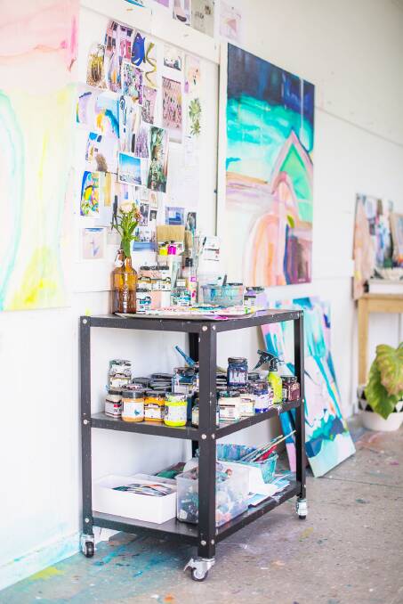 A glimpse of Annie Everingham's light and colourful studio. Photo: Sarah Candlin Photography