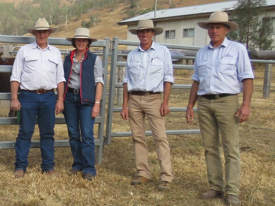 CLEARANCE: Guy and Suz Lord with Curracabark proprietors James Higgins and Sandy Higgins. Of the 23 Hereford bulls offered, 21 sold at auction and two more straight after, to a top of $30,000 and an average of $7520.