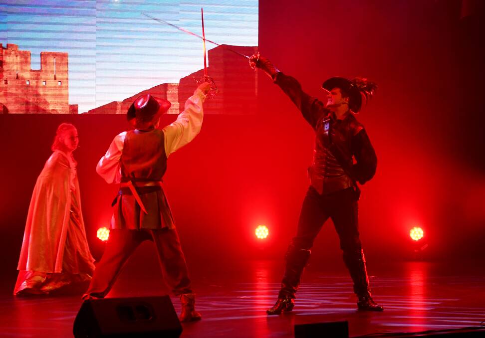 En garde: Some of the swashbuckling action at the Capitol Theatre 2019 season launch on Wednesday. Mr Ross said that theatre had served the community well for a decade but the city and region was 'due for' a piece of purpose-built performing arts infrastructure. Photo: Gareth Gardner 281118GGF10