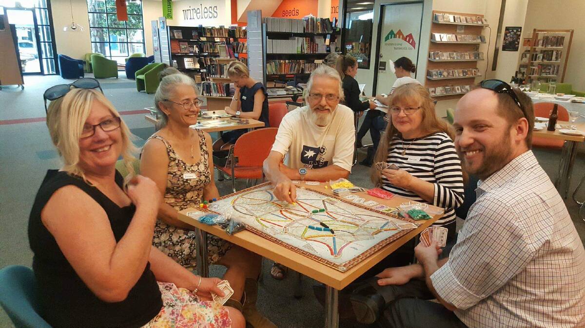 Rhonda, Zuzana, Tony, Sandra and Josh played Ticket to Ride, one of the library's new games on offer.